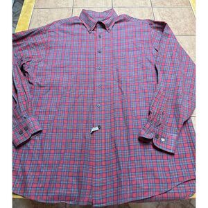Vintage Viyella Lands End Wool Blend Shirt Mens Sz Large Red Green Plaid Outdoor